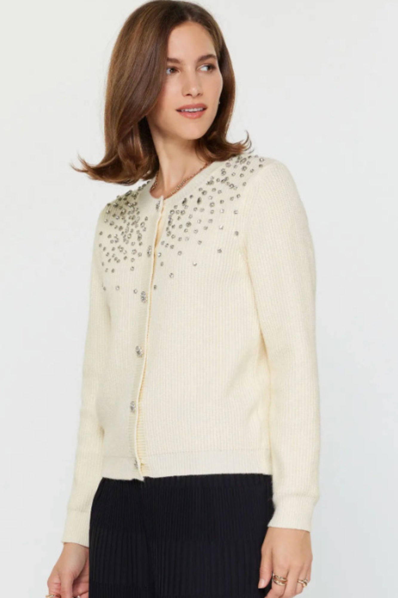 CRYSTAL BEADED IVORY CARDIGAN