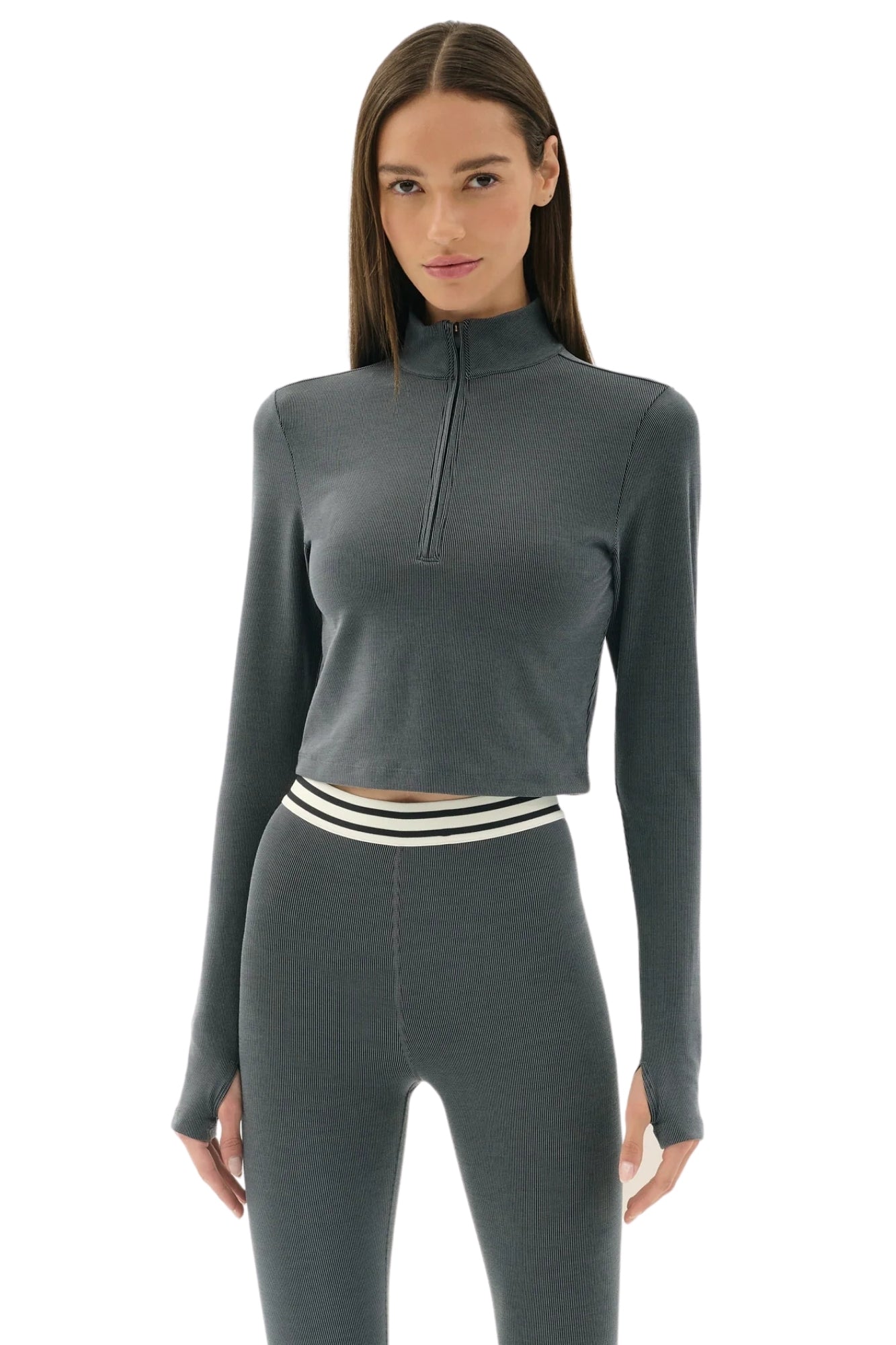 STEVIE HEATHER GREY ACTIVE RIB HALF ZIP