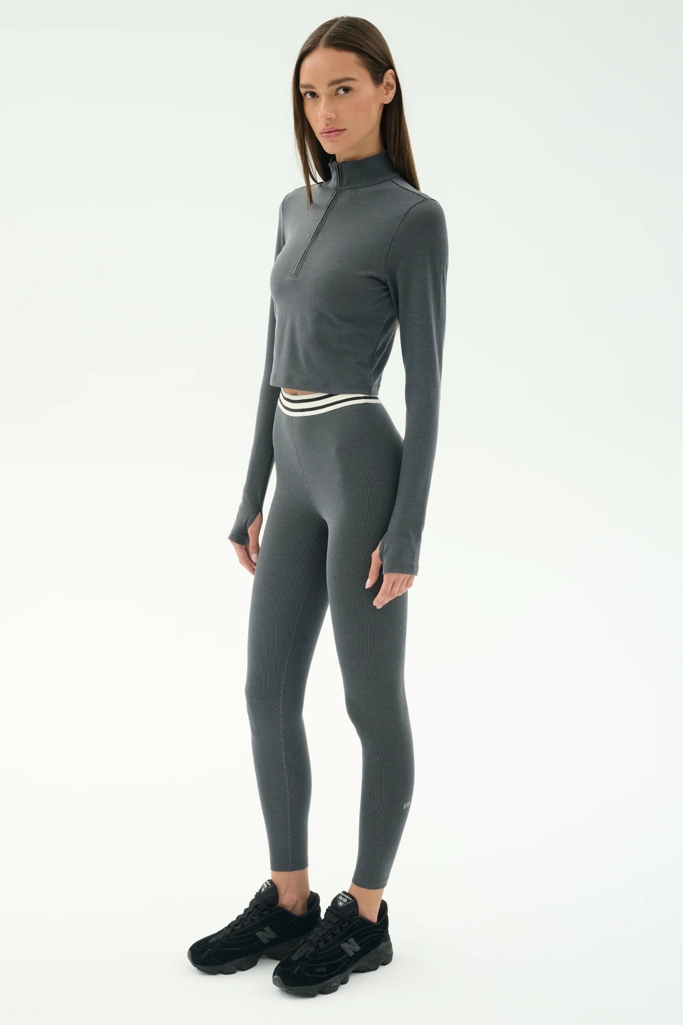 STEVIE HEATHER GREY ACTIVE RIB HALF ZIP