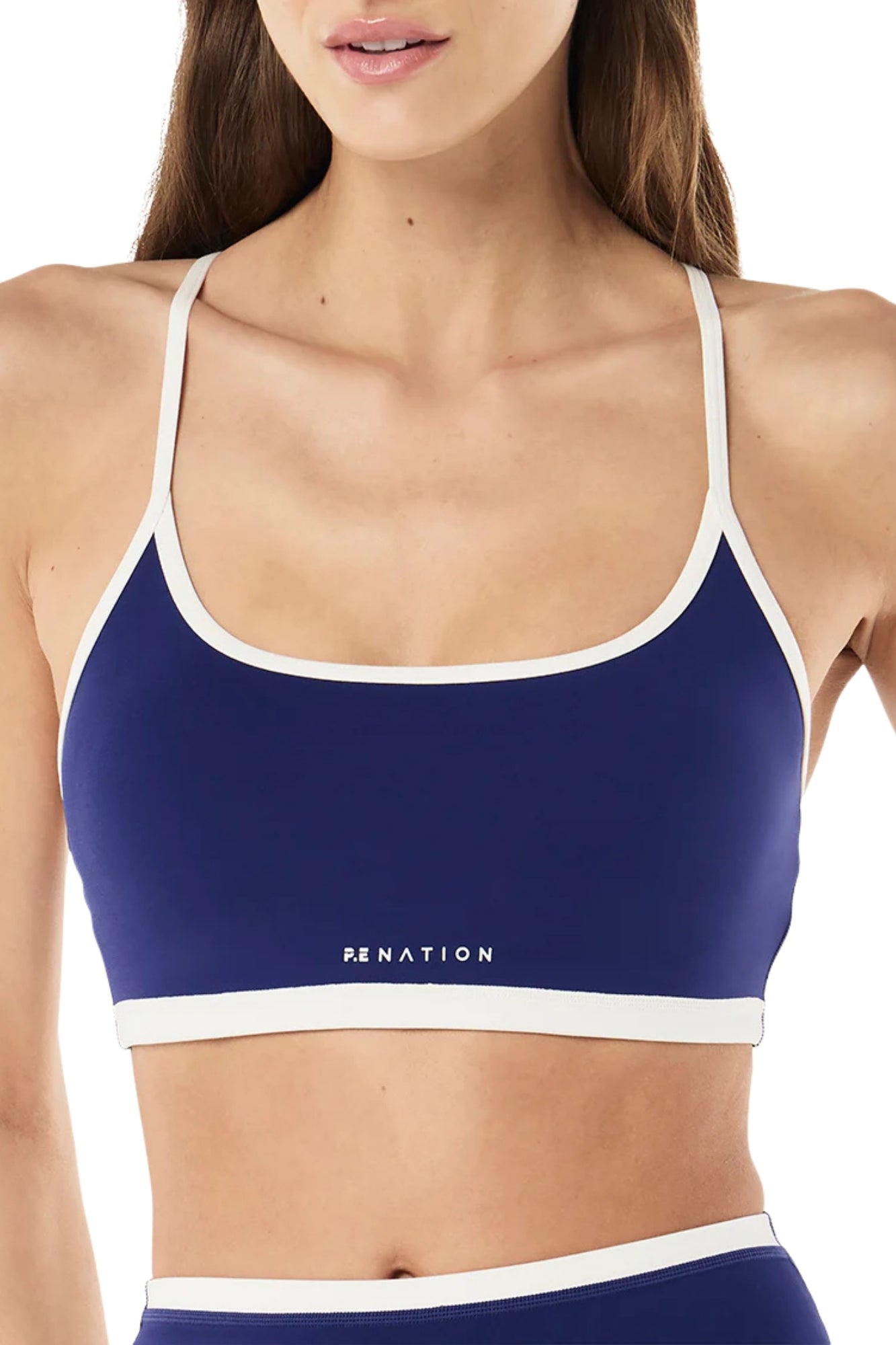 FUNDAMENTAL SPORTS BRA IN BRIGHT NAVY AND WHISPER WHITE