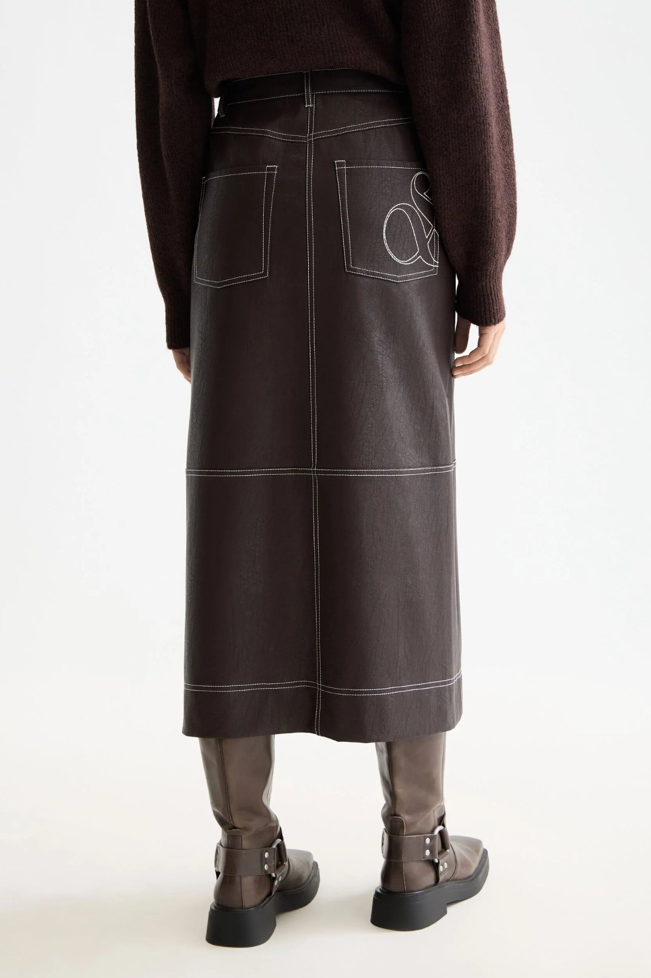 FAUX LEATHER MIDI SKIRT WITH FRONT SLIT