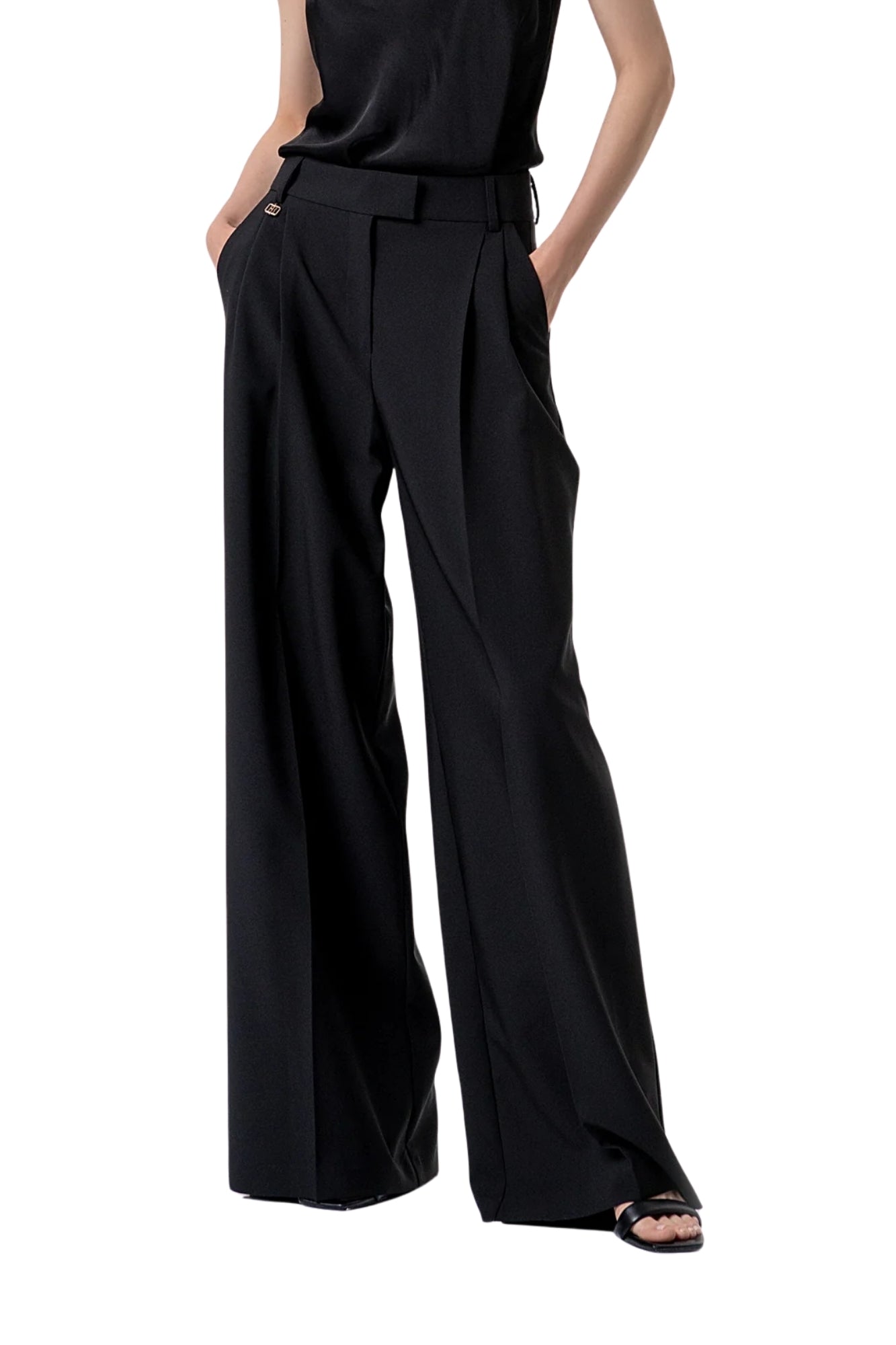 HIGH WAISTED WIDE LEG TAILORED TROUSER IN BLACK