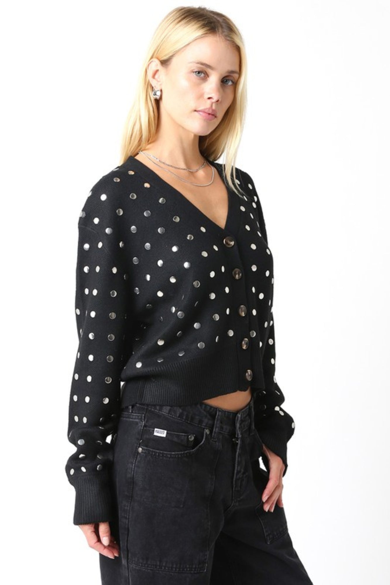 BLACK WITH SILVER STUDED CARDIGAN