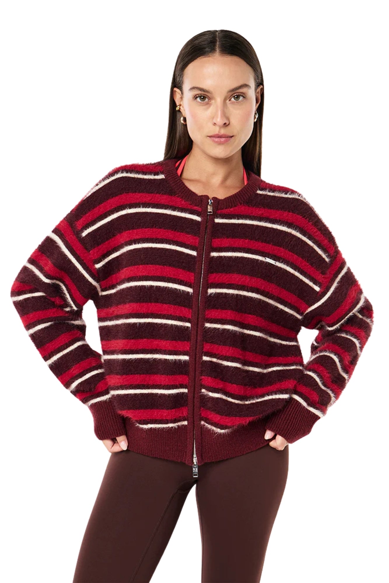SABLE STRIPE KNIT BOMBER IN MAHOGANY