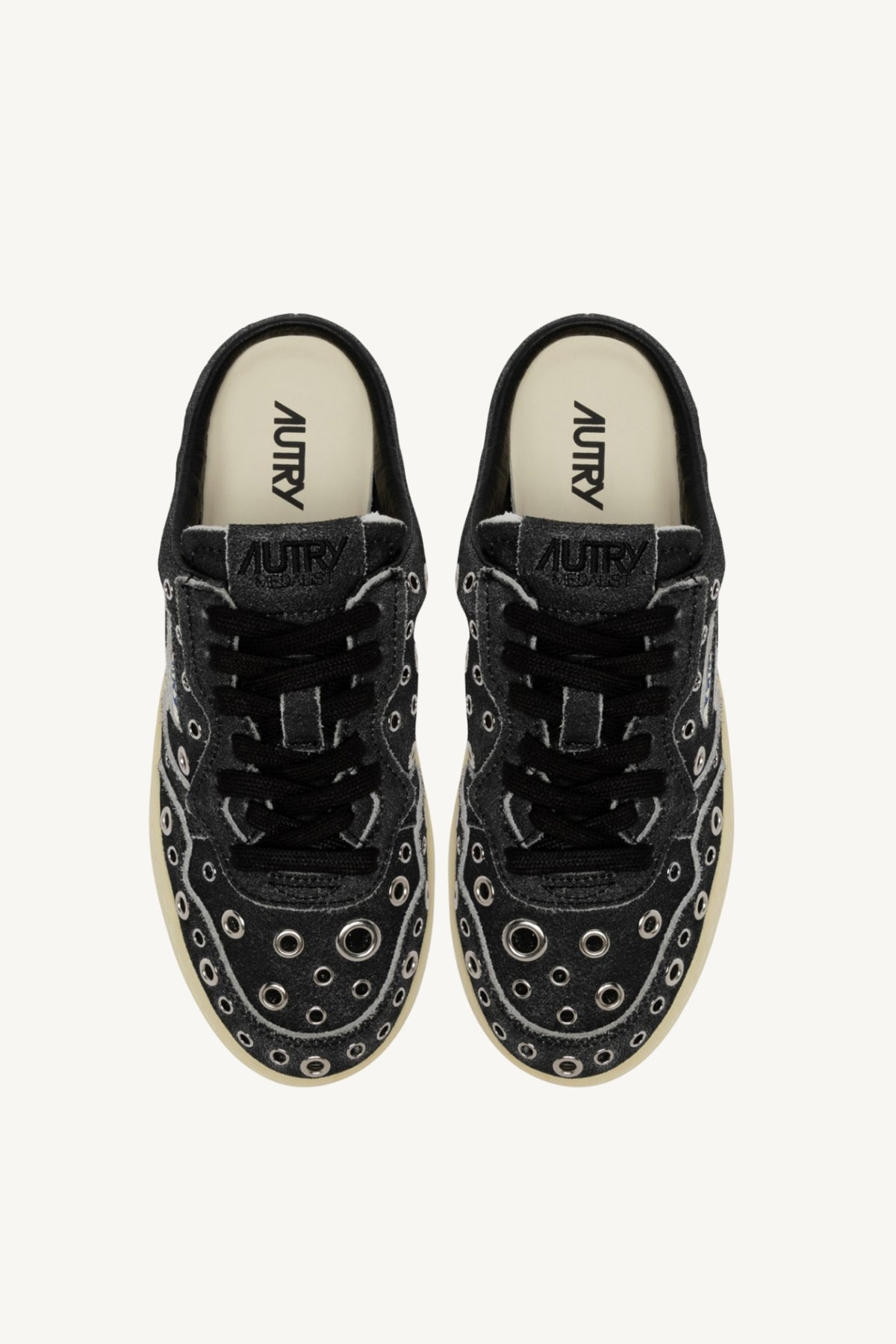 MEDALIST MULE SNEAKERS IN BLACK LEATHER WITH STUDDED DETAILS