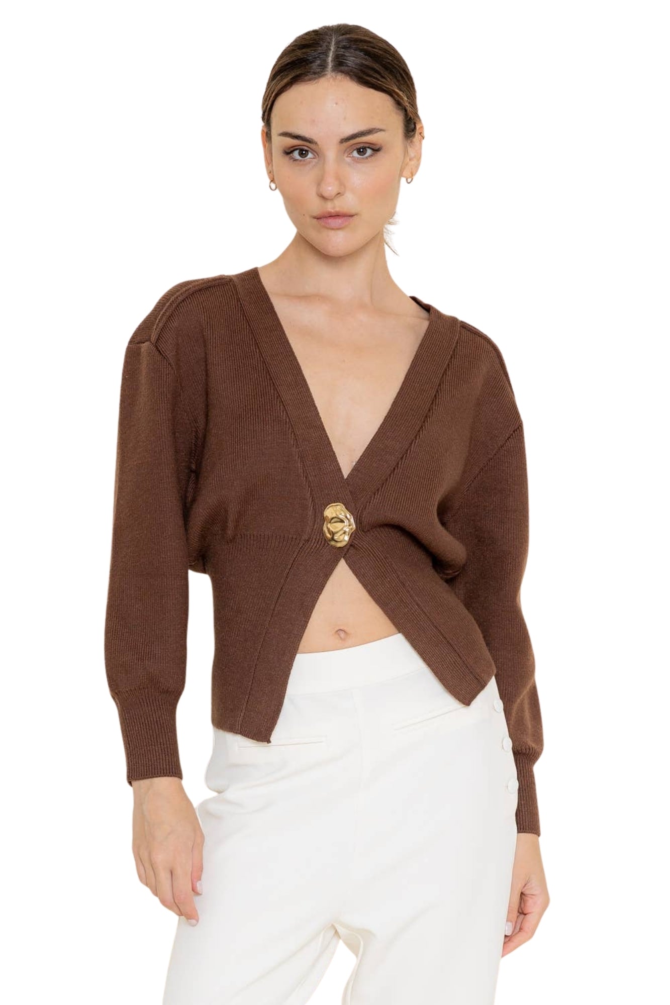 CHIC CLASSY ELEVATED BASIC GOLD BROWN CARDIGAN
