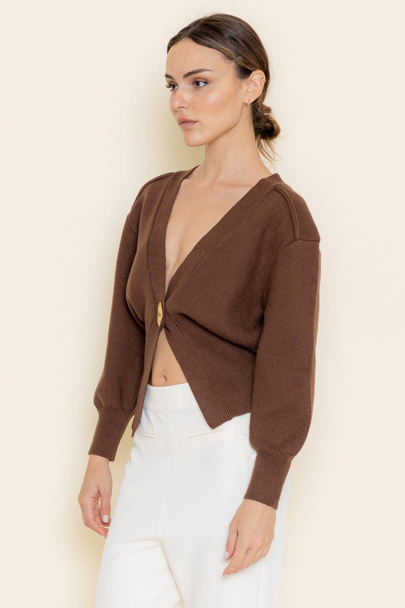 CHIC CLASSY ELEVATED BASIC GOLD BROWN CARDIGAN