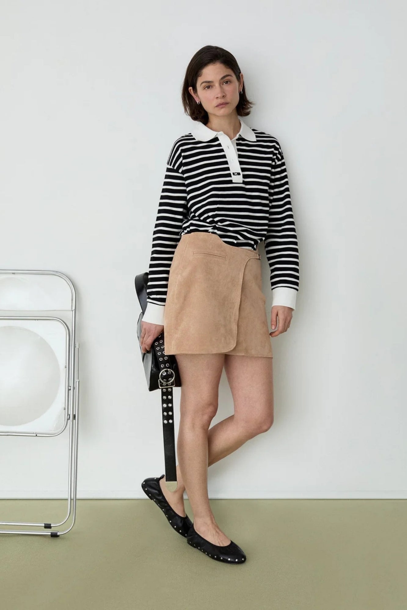 DUSE BLACK STRIPED LONGSLEEVE POLO T-SHIRT