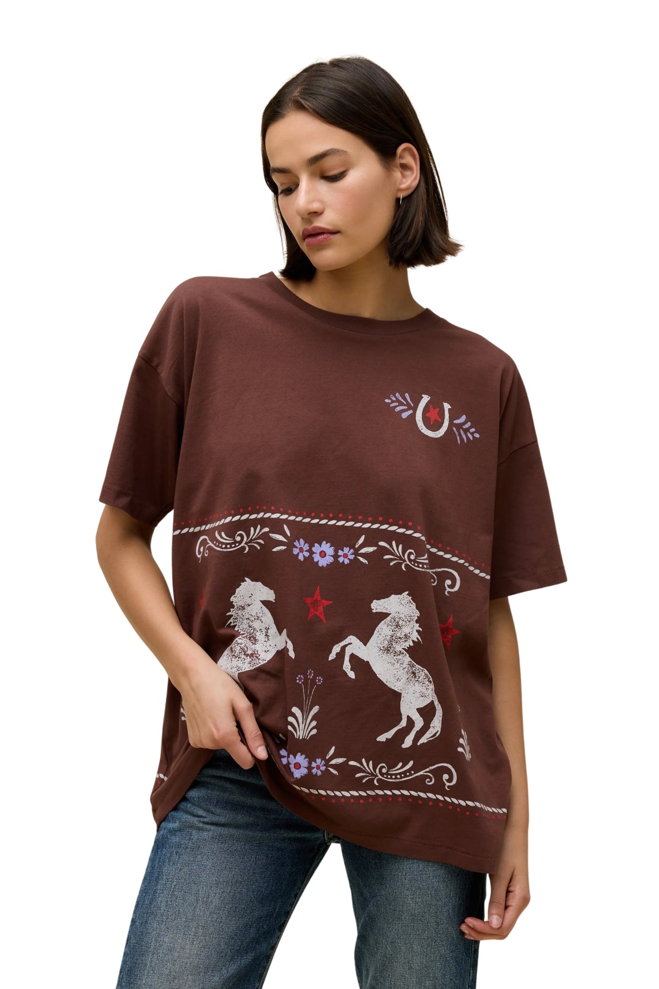 FLORAL HORSE PATTERN MERCH TEE