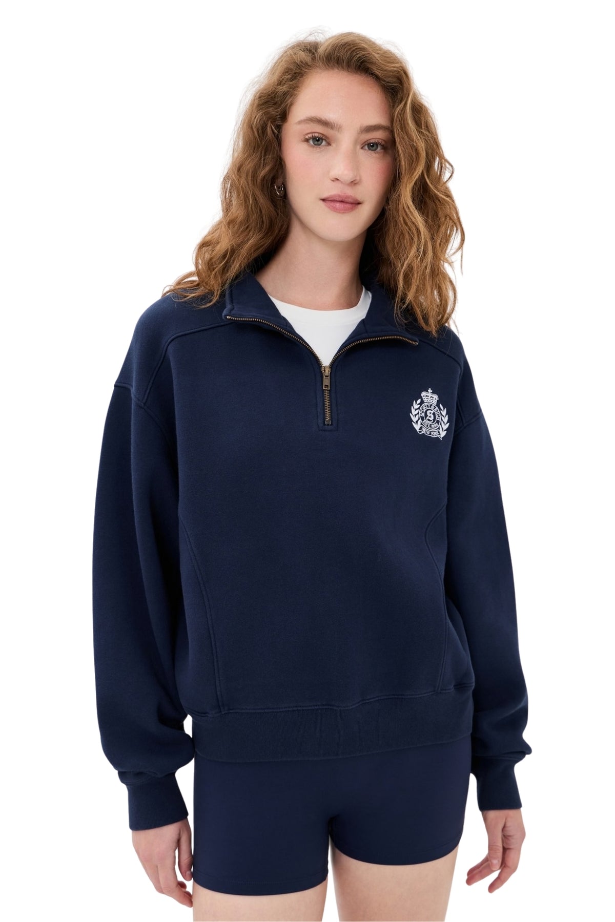 CREST EMBROIDERED QUATER ZIP IN DARK NAVY