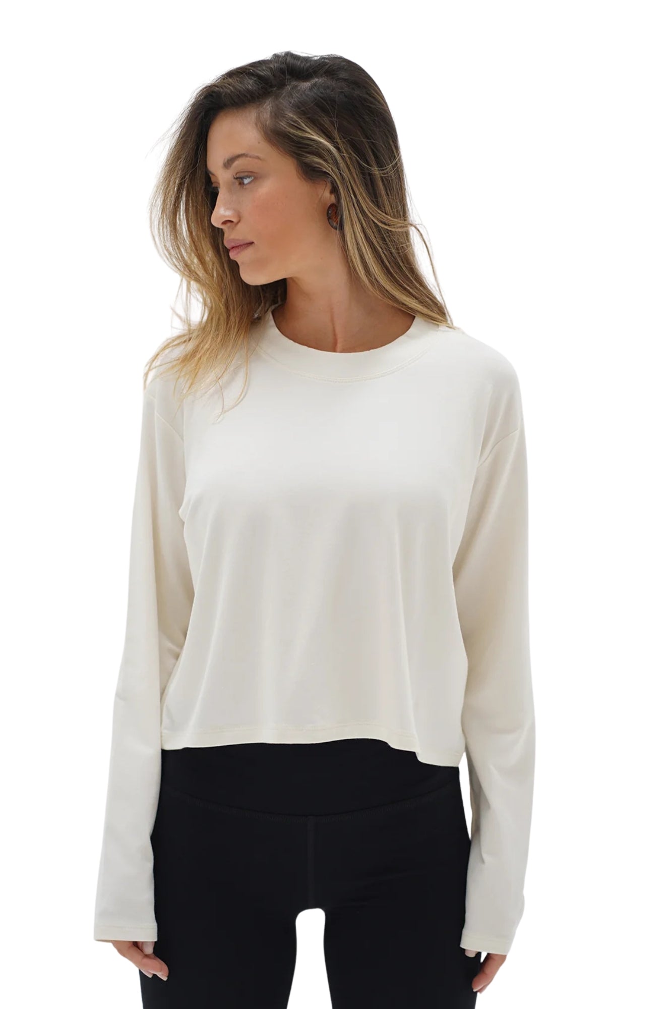 AVA SPANDEX JERSEY LONG SLEEVE EGRET