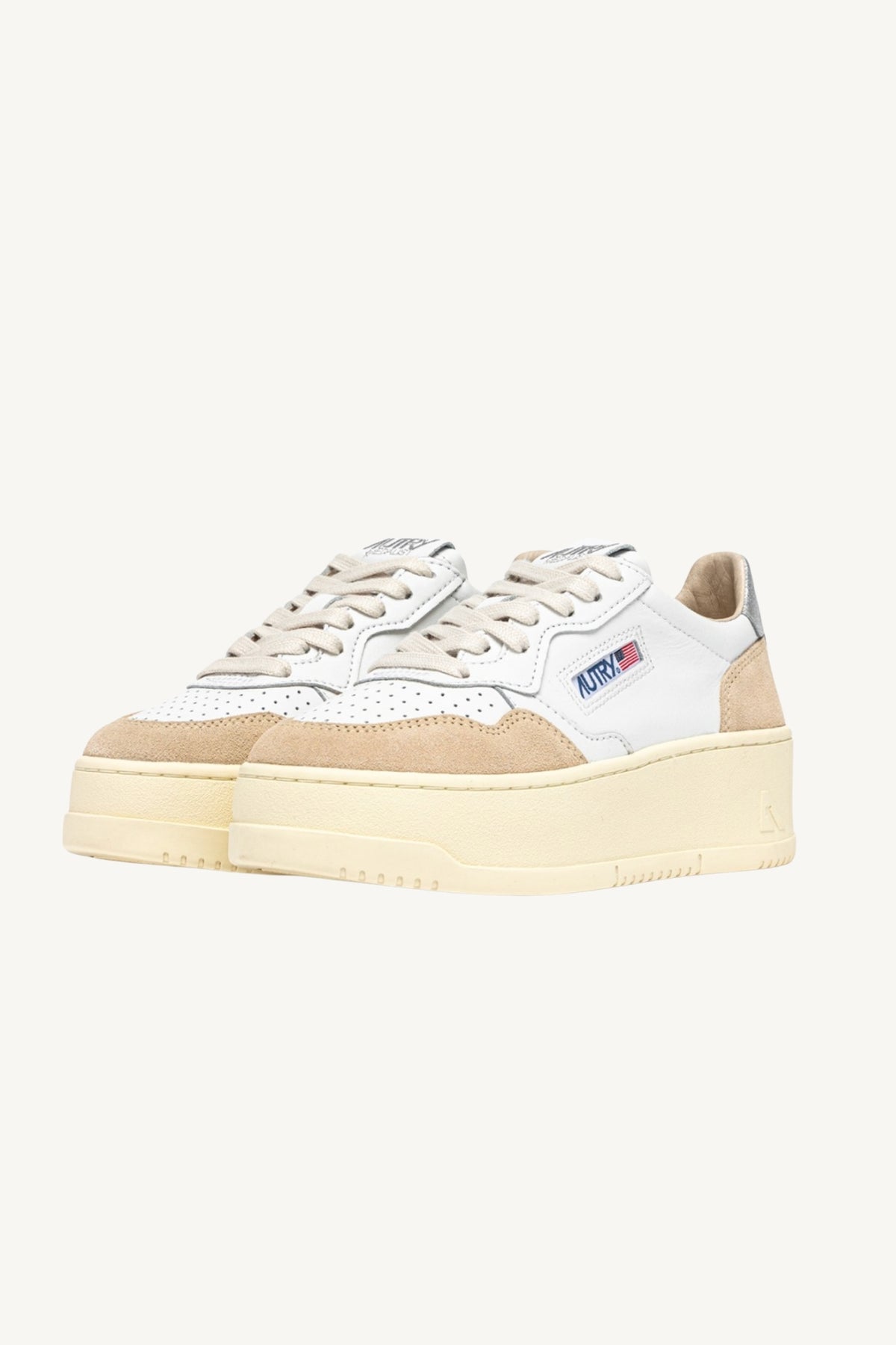 MEDALIST PLATFORM SNEAKERS IN SILVER AND WHITE SUEDE AND LEATHER