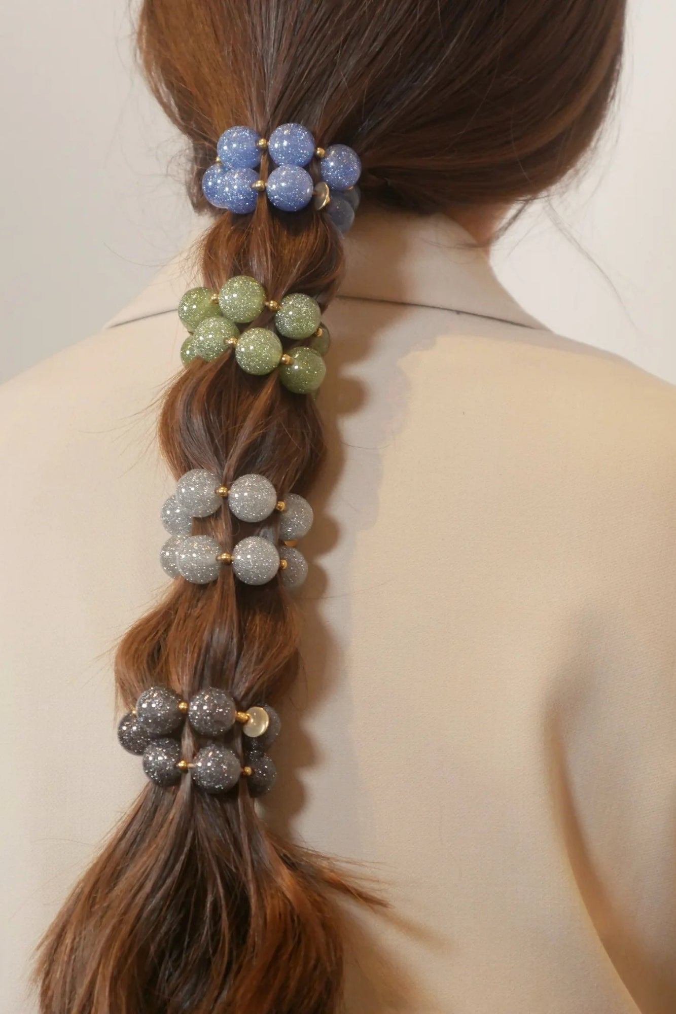 BICHOU GLITTERY SILVER CIRCLES HAIR TIE