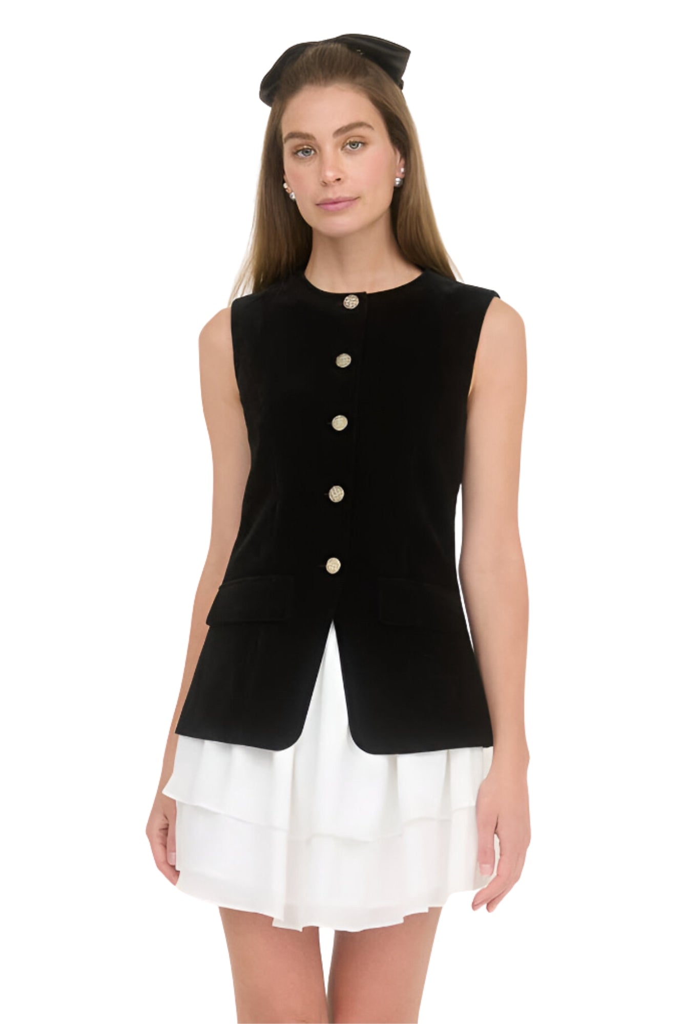 VELVET SLEEVELESS BLACK IVORY MINI DRESS