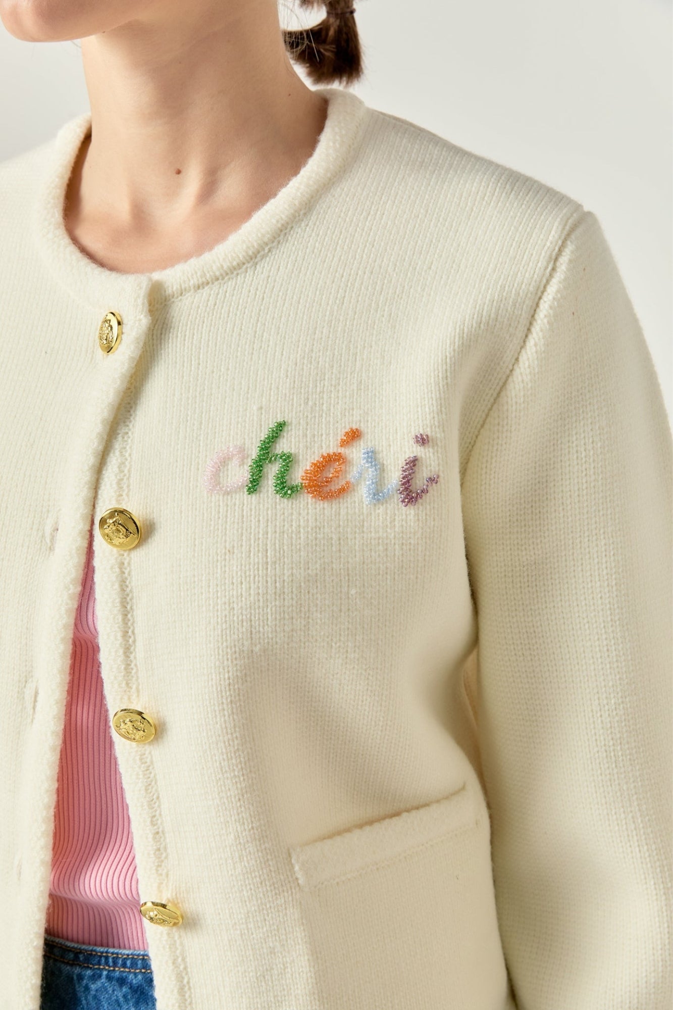 CHERI BEADED IVORY CARDIGAN