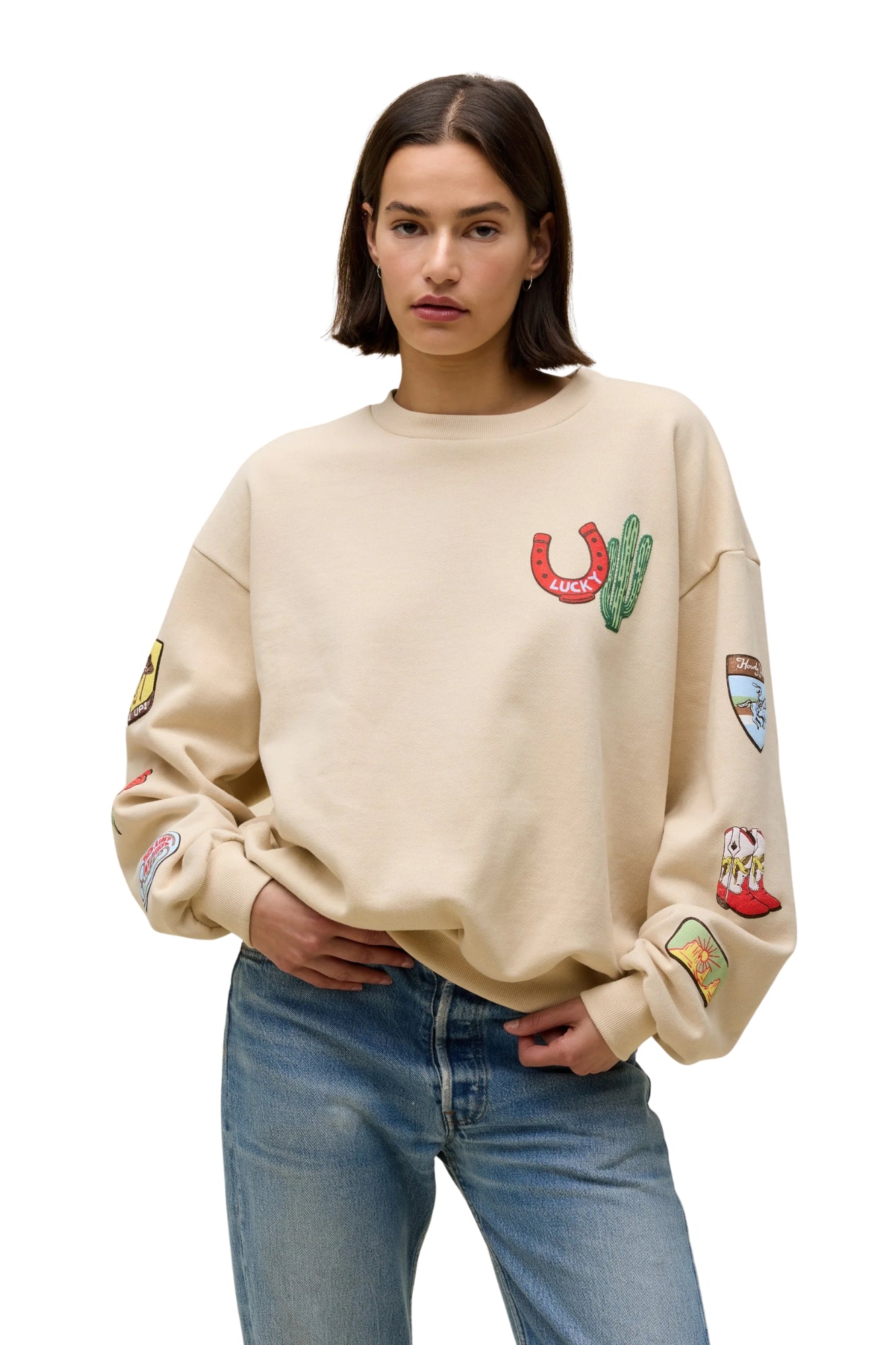 WESTERN PATCHES OVERSIZED CREW SWEATSHIRT