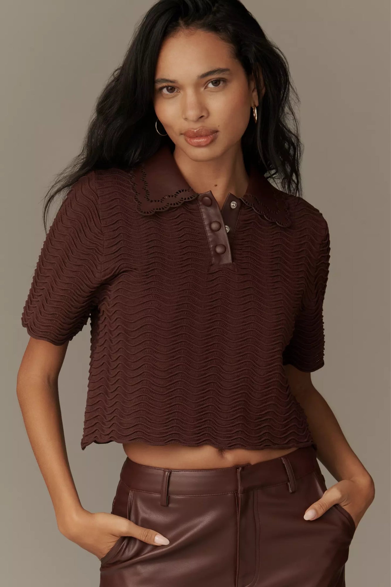 DELPHINE SHORT SLEEVE PLUM BROWN POLO