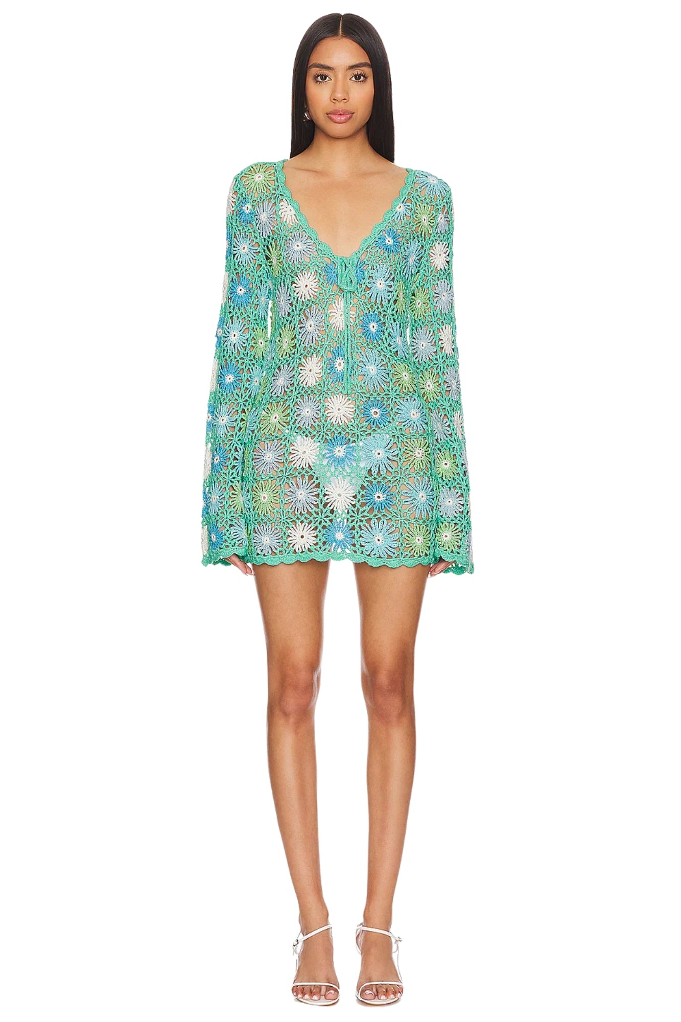 VACAY MINI COVERUP BLUE MULTI FLORAL CROCHET