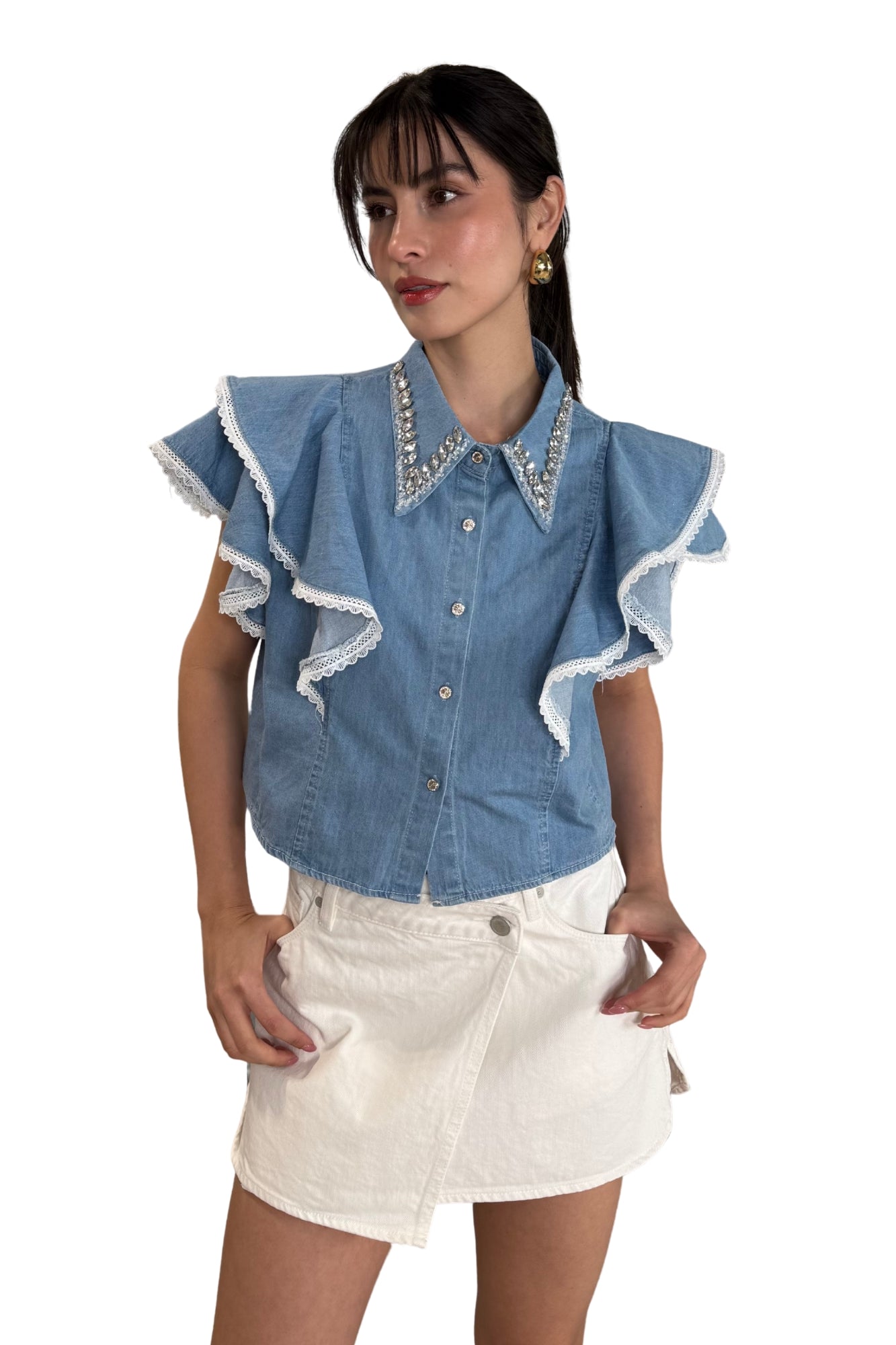 DENIM BEDAZZLED TOP