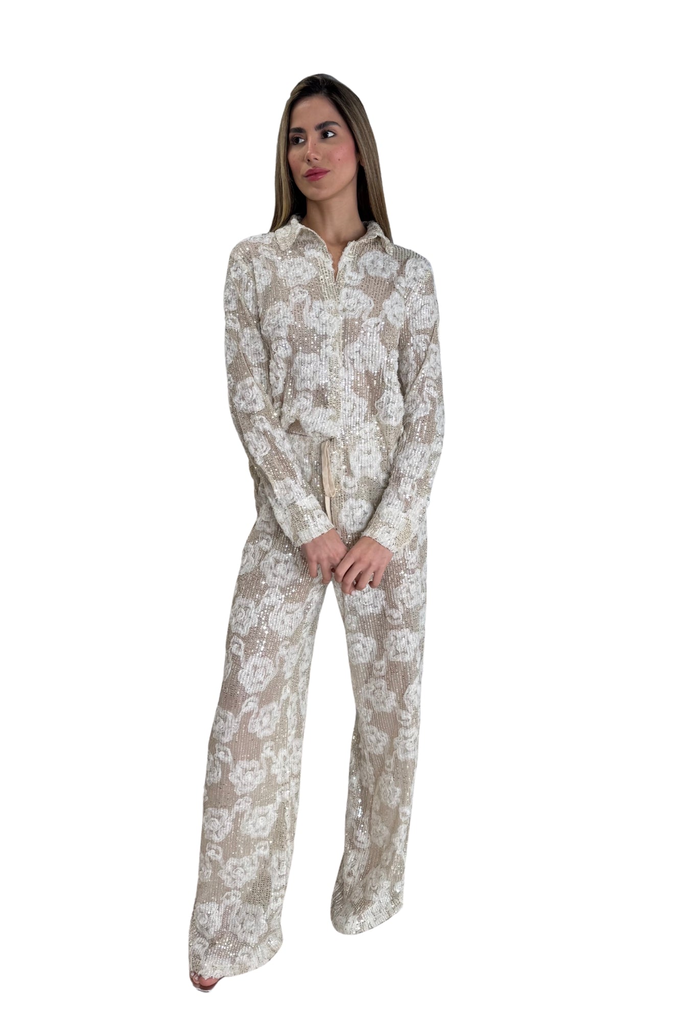 SEQUINED MESH CHAMPAGNE 3D ROSE SET