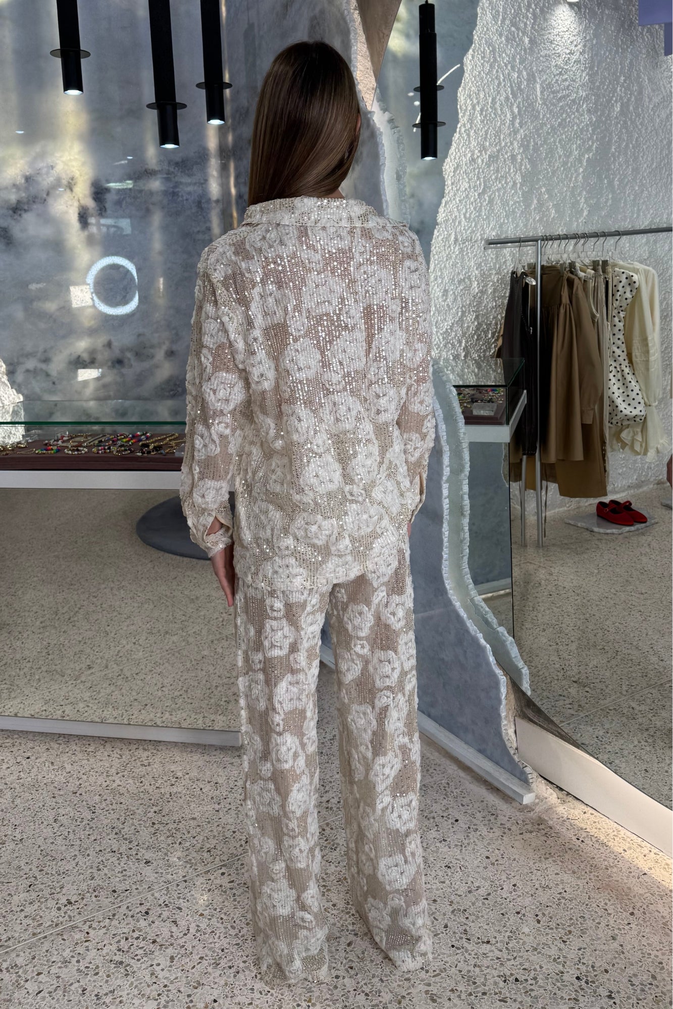 SEQUINED MESH CHAMPAGNE 3D ROSE SET