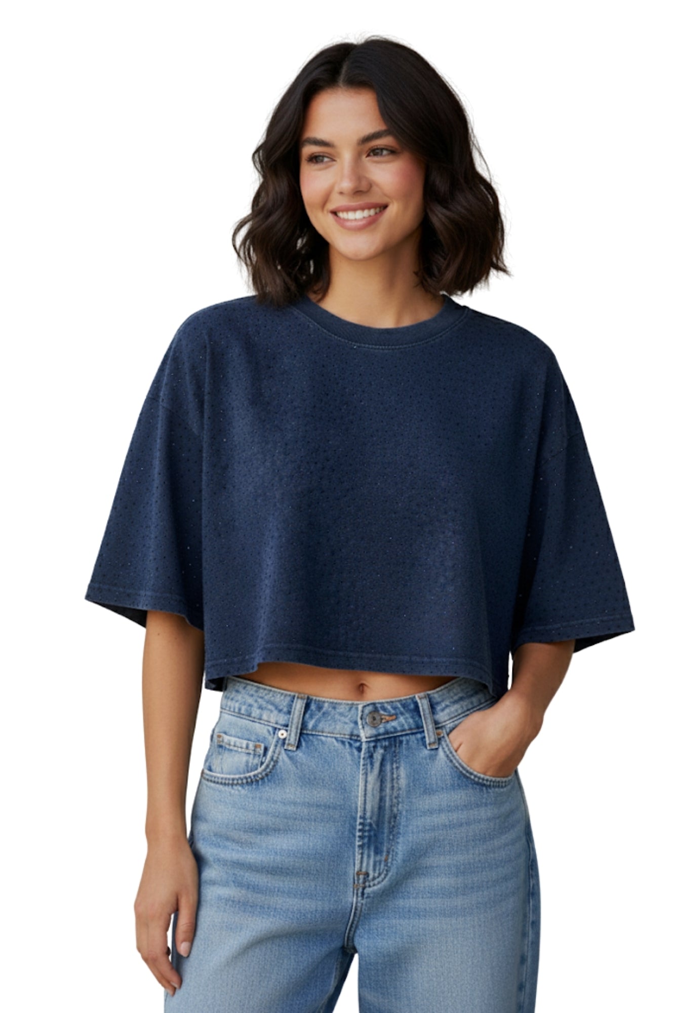 CROP RHINESTONE BLUE TOP