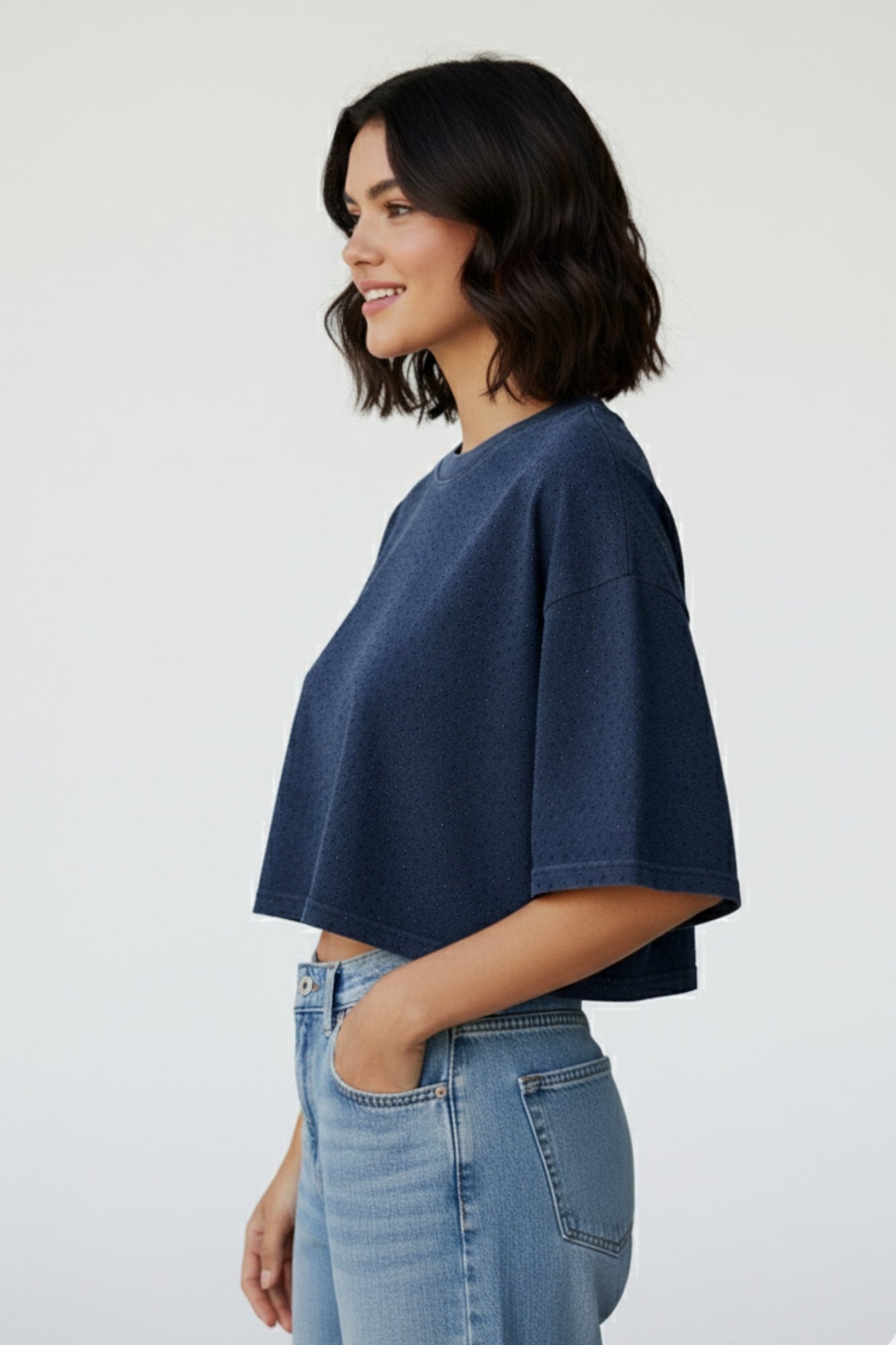 CROP RHINESTONE BLUE TOP