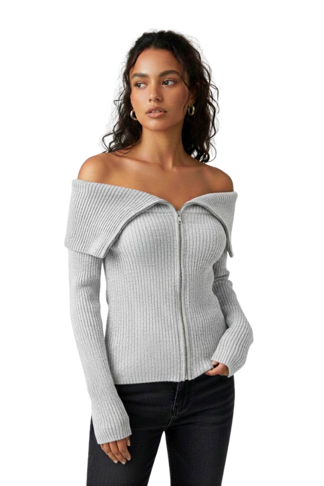 OFF SHOULDER CRYSTAL SWEATER