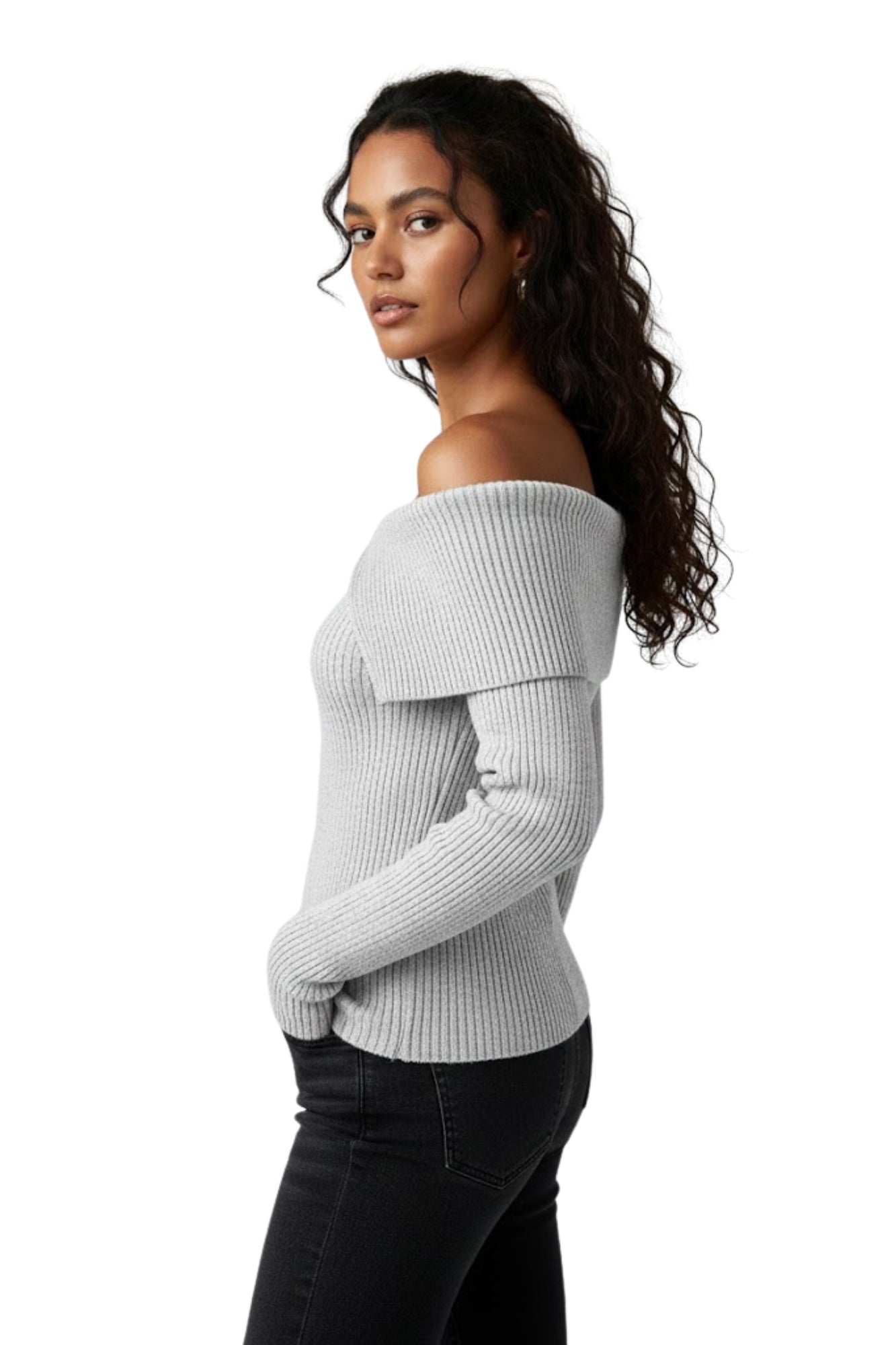 OFF SHOULDER CRYSTAL SWEATER