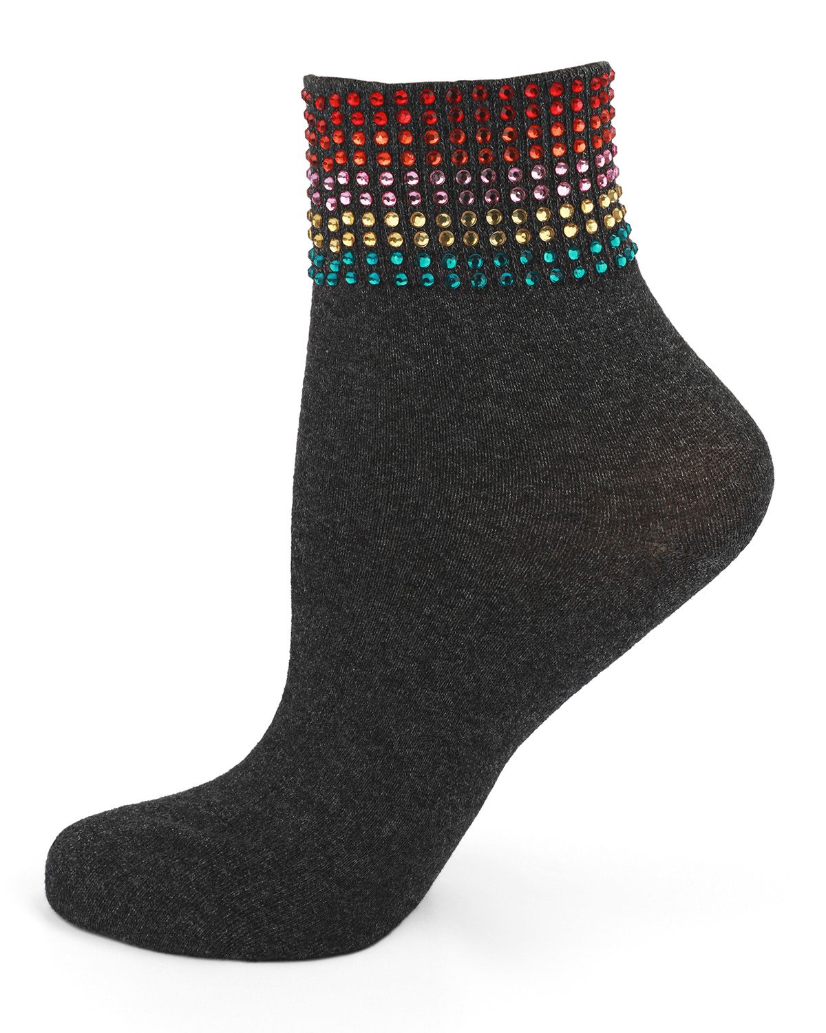 MULTICOLOR RHINESTONE DARK GRAY HEATHER ANKLET