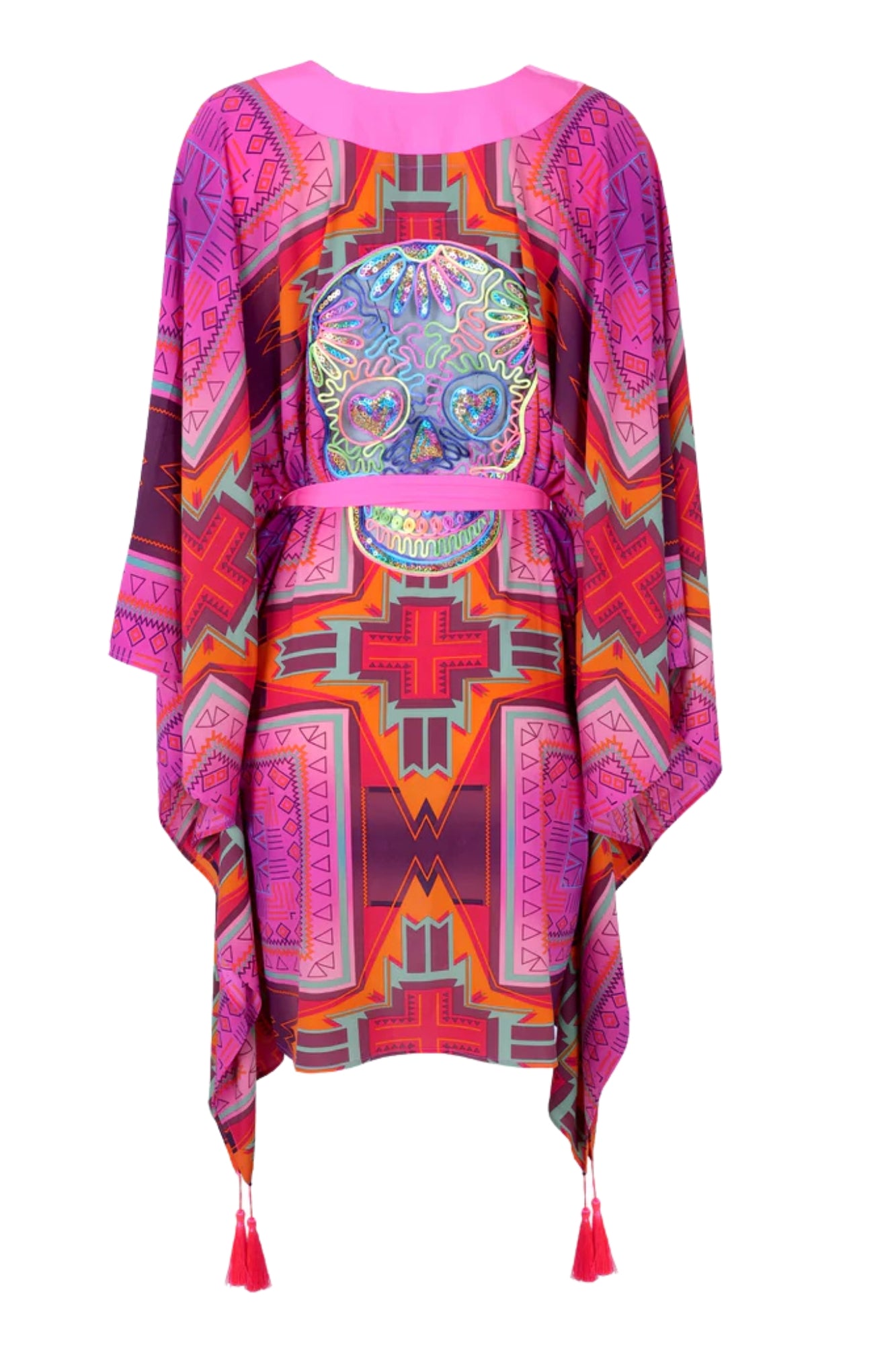 TRIBAL PINK KIMONO SKULL NEON ORANGE