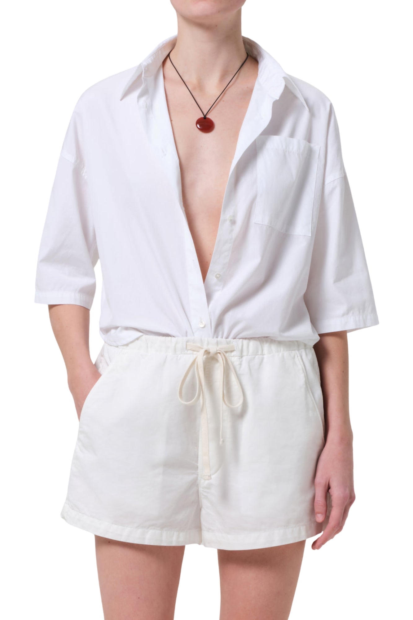 FRANCES CROPPED CAPE BUTTON UP OPTIC WHITE